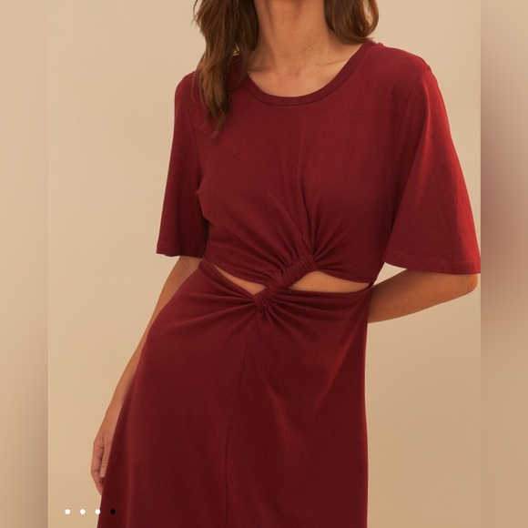 Farm Rio Red Short Sleeve Cut-Out Midi Dress - Picture 7 of 8